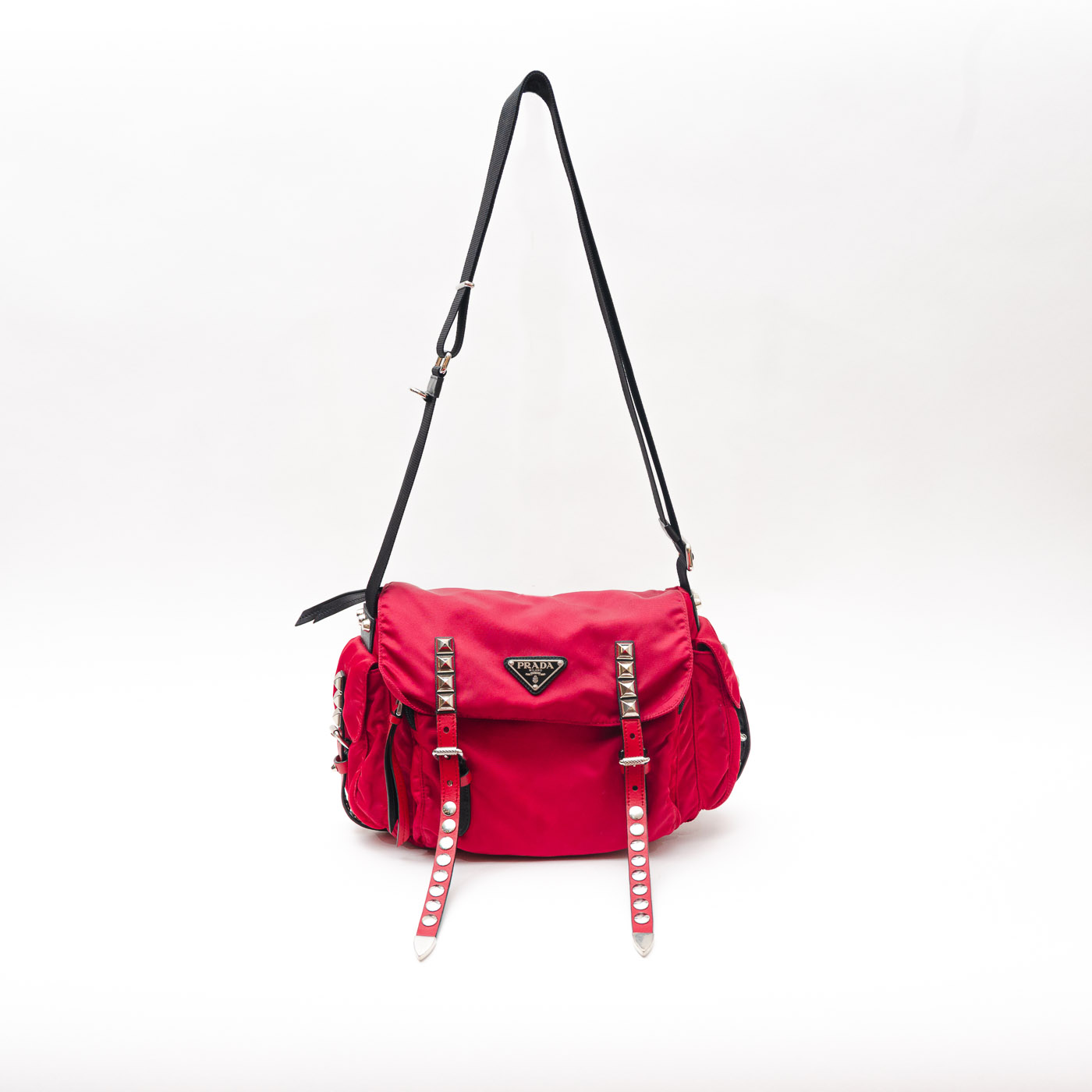 Bolso Prada Vela New Studded rojo - Vestidor Vintage - Moda primeras marcas mano y vintage