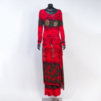 Vestido largo Chacock estampado rojo y negro